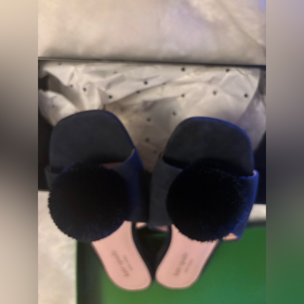 Kate Spade Black Mules with Pom Pom Detail - Picture 5 of 7